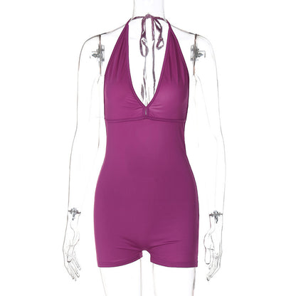 Drawstring backless pleated tight peach hip sports yoga jumpsuit