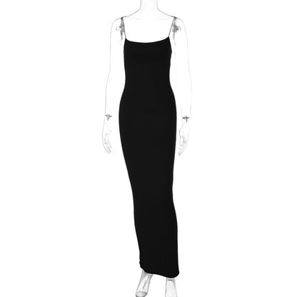 Fashionable slim fit suspender long dress