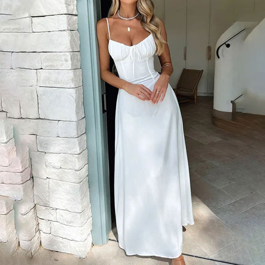 Women's New Temperament Elegant Lacing A Word Solid Color Mid-Length Dresses