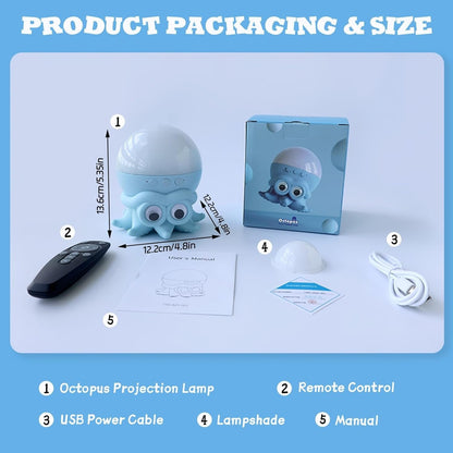 Octopus projection lamp packaging with remote control, power cable, lampshade, and manual